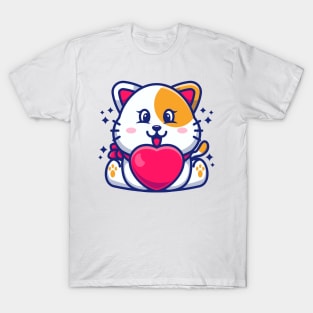 Cute baby cat cartoon with love T-Shirt